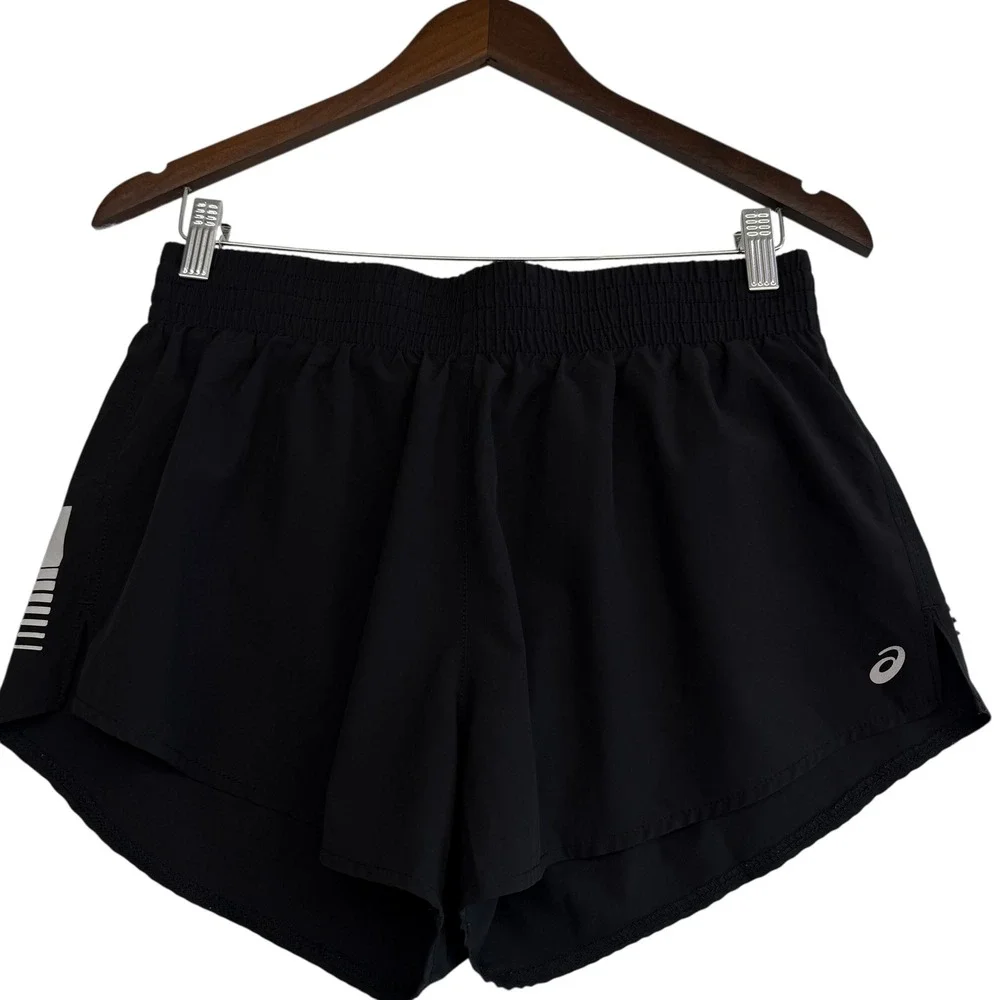 Asics Womens Black Running Shorts Reflective Brief Liner Athletic M #457 - Picture 1 of 7